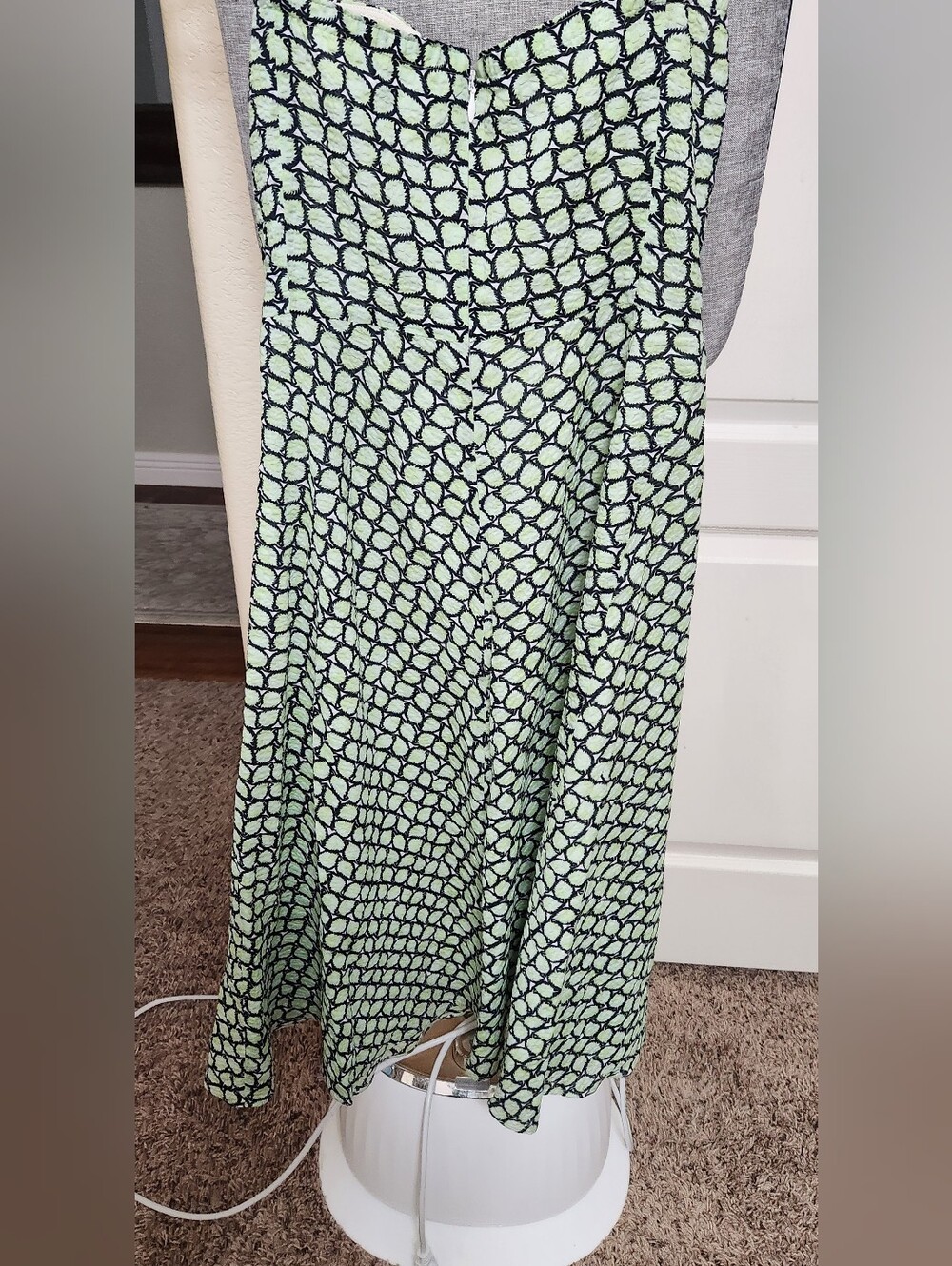J.Crew Sea Green Leaf Print Strapless A-Line 100% Cotton Dress Size 0 - Picture 4 of 6
